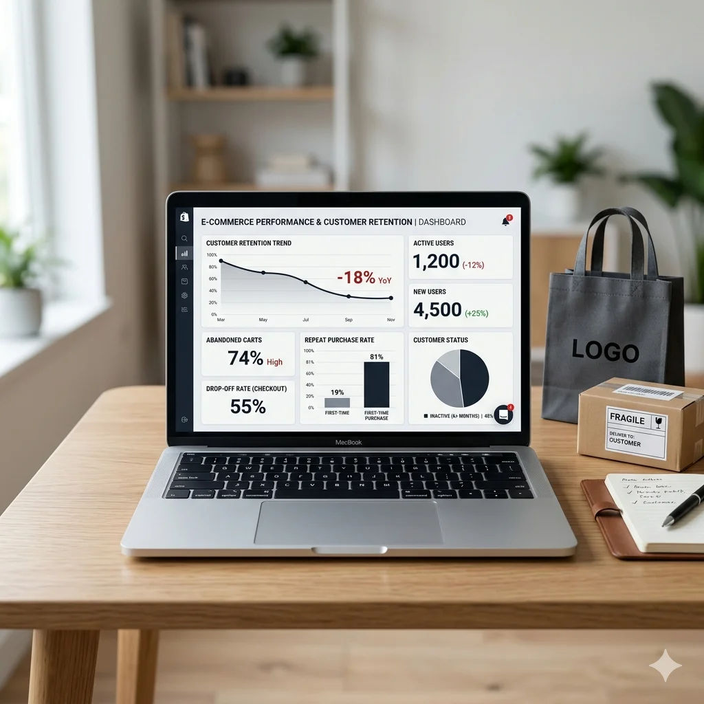 E-commerce dashboard showing declining customer retention