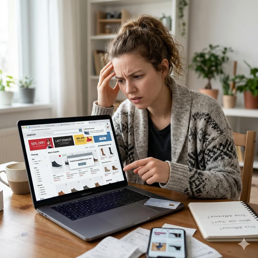 Customer frustrated with a confusing online shopping experience