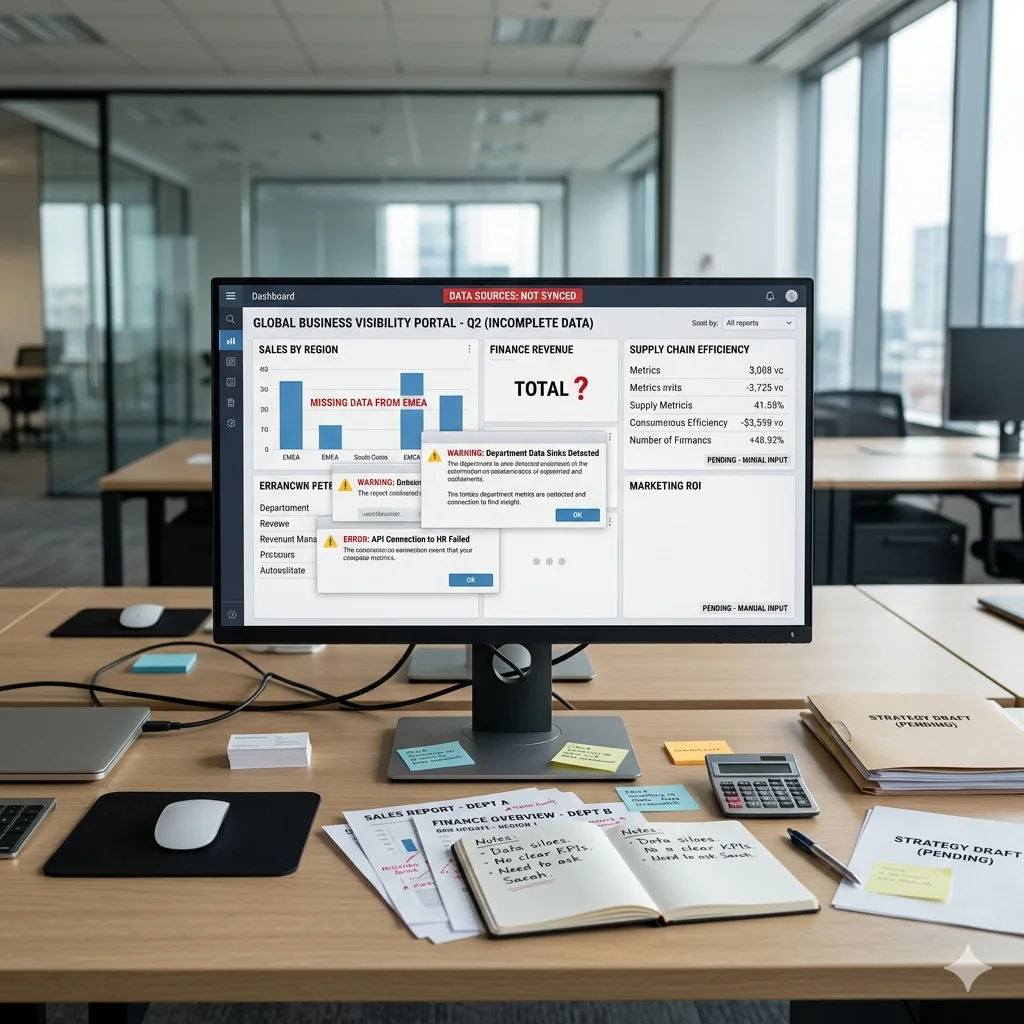 Enterprise dashboard showing scattered business data