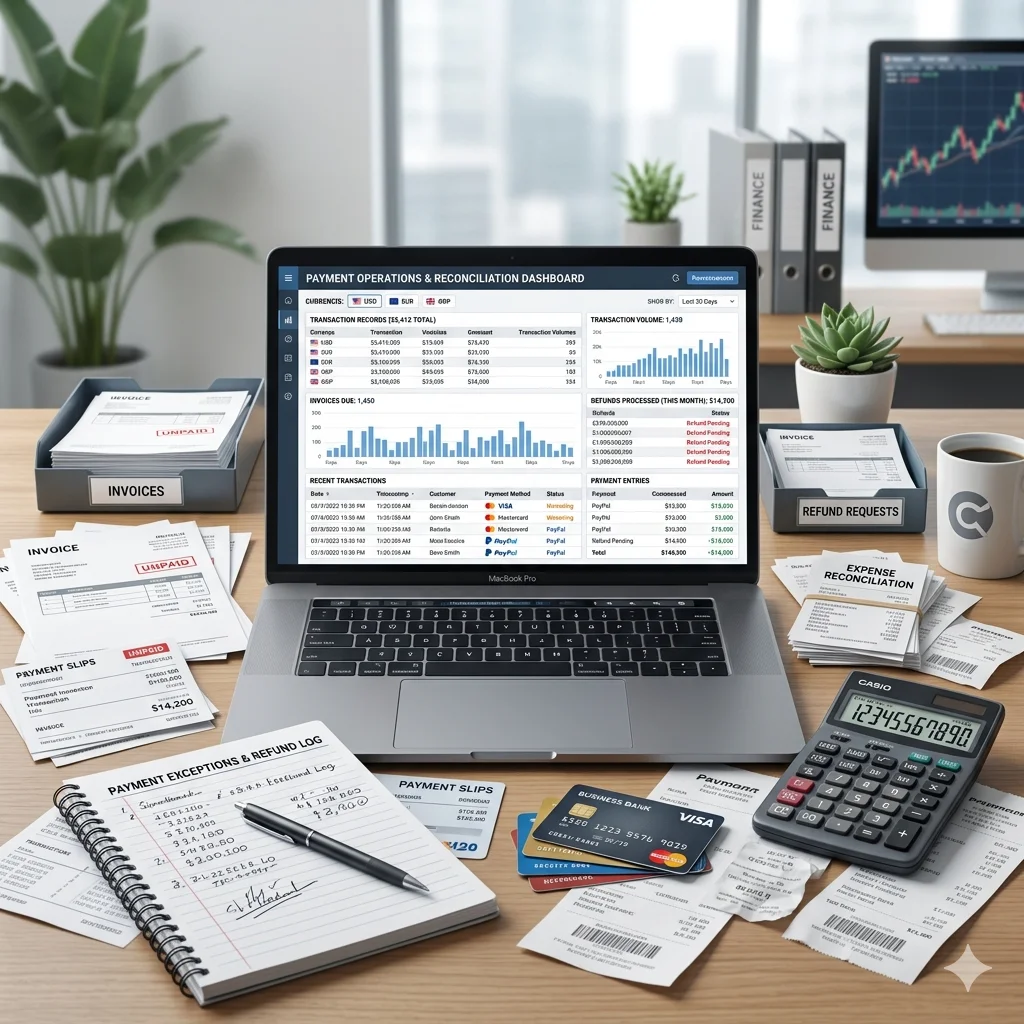Financial dashboard showing complex payment operations