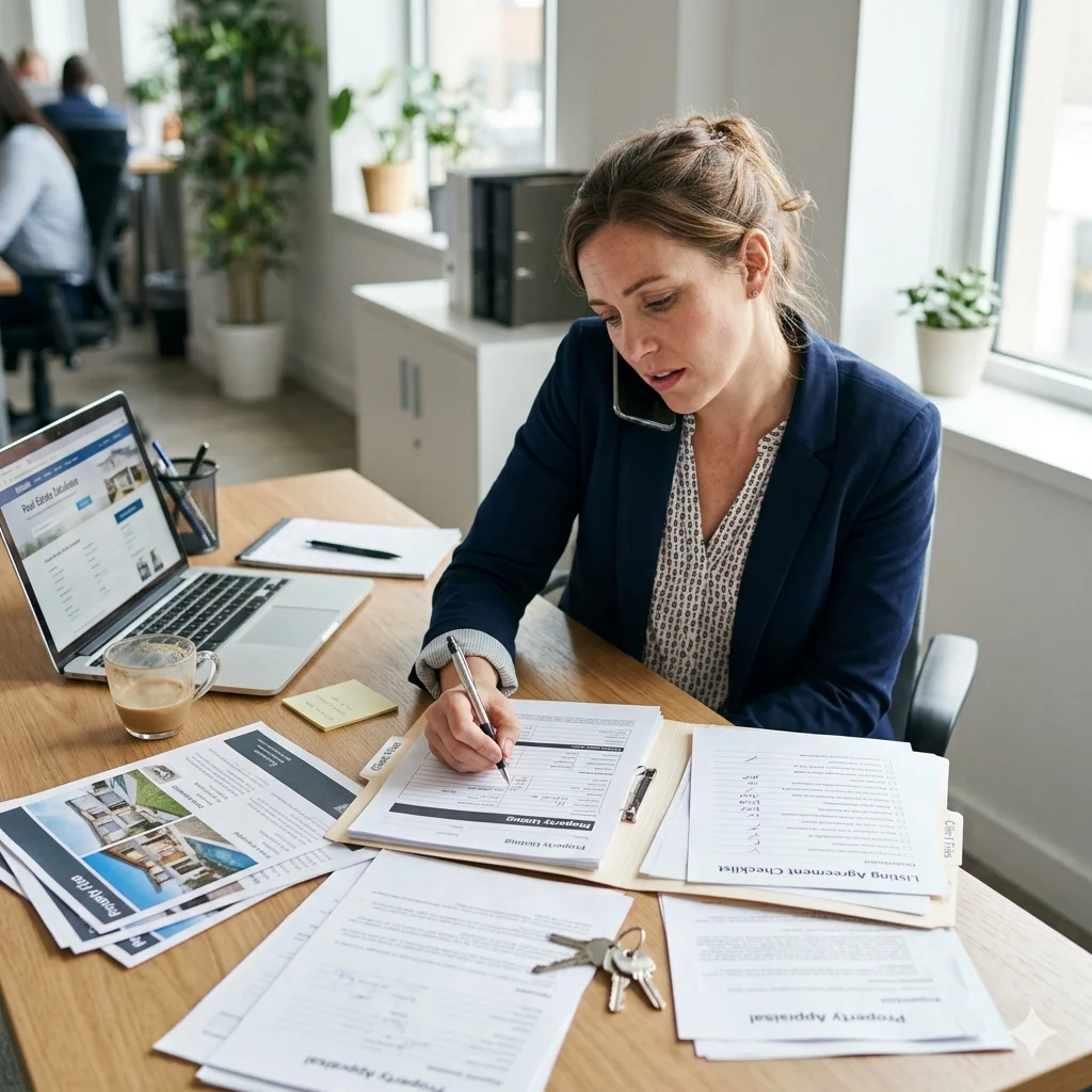 Real estate agent doing manual administrative work